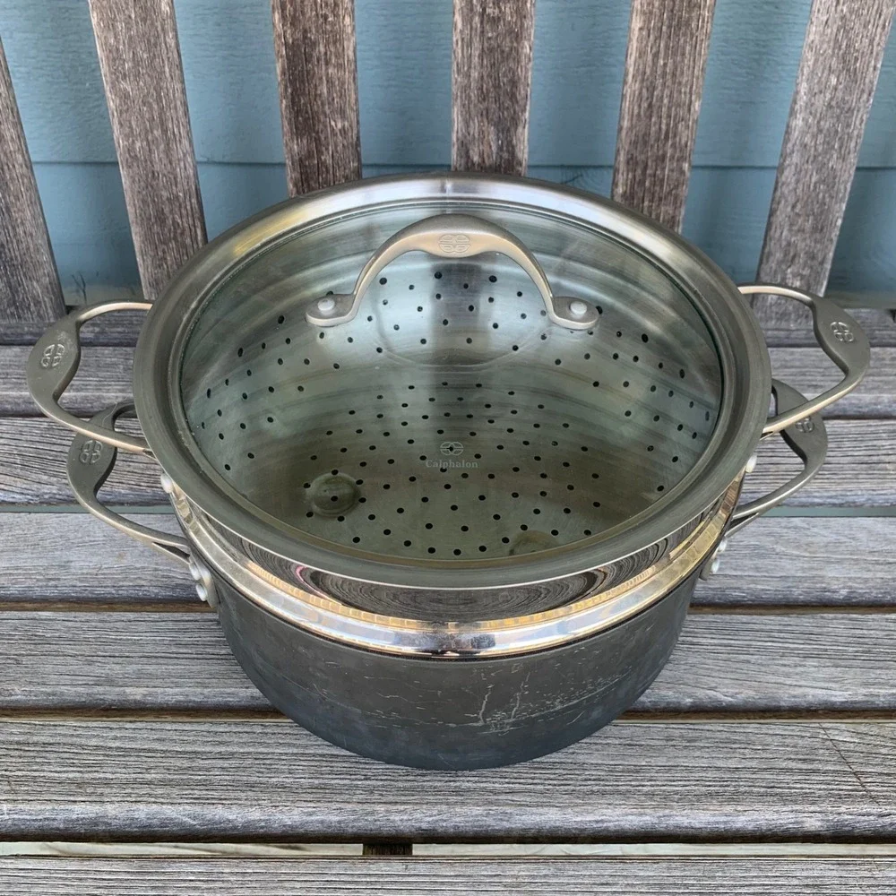 Calphalon 5 Qt Steamer Pot Set 8785 Non-Stick Dutch Oven Glass Lid Made in USA